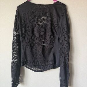 Free People Black  Lace-Detail Long Sleeve Women's Top